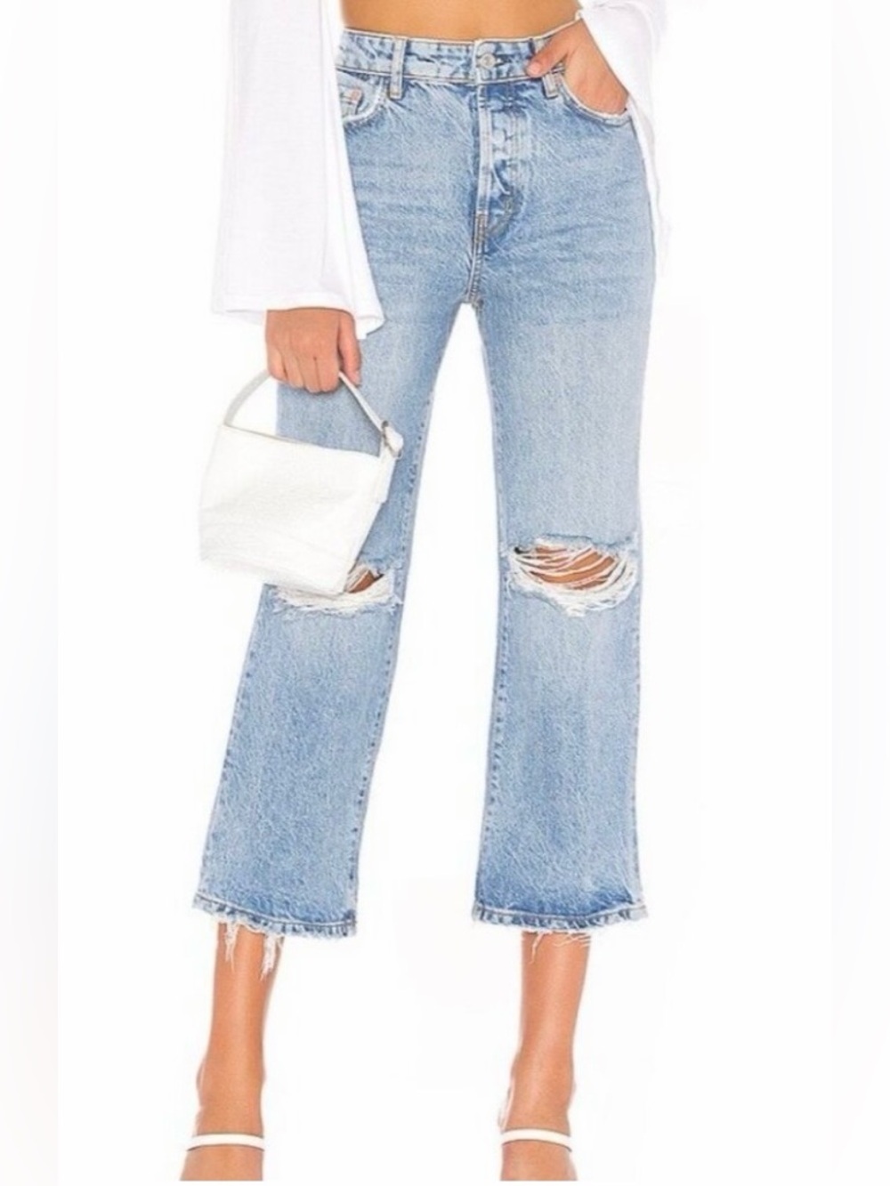 We The Free Size 25 Ranger Distressed Knees Button Fly High Waist Crop Jeans